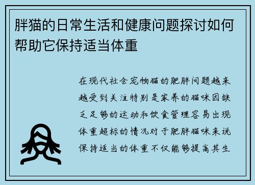 胖猫的日常生活和健康问题探讨如何帮助它保持适当体重